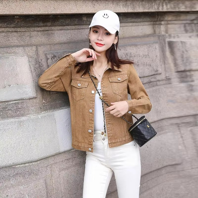 Elegant Solid Full Sleeve Button Pocket Loss Slim Fit Jeans Denim Jacket