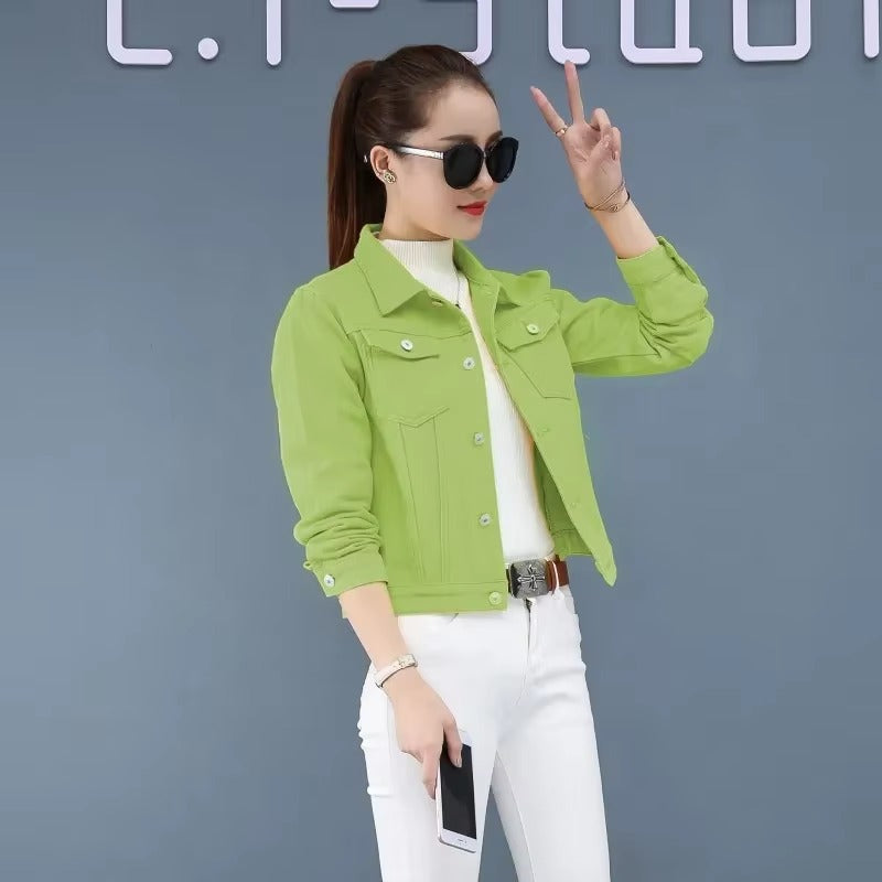 Elegant Solid Full Sleeve Button Pocket Loss Slim Fit Jeans Denim Jacket