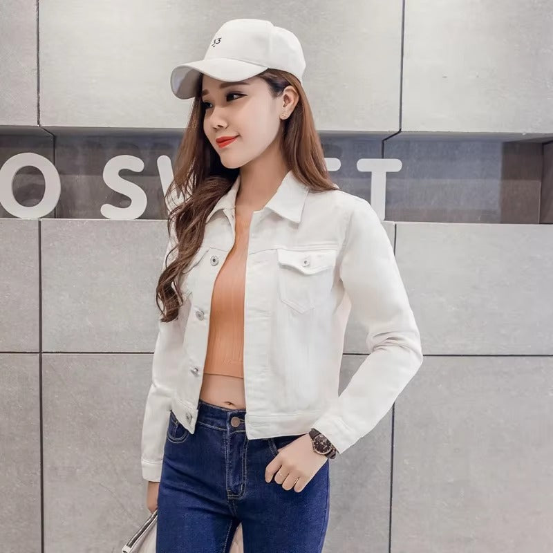 Elegant Solid Full Sleeve Button Pocket Loss Slim Fit Jeans Denim Jacket