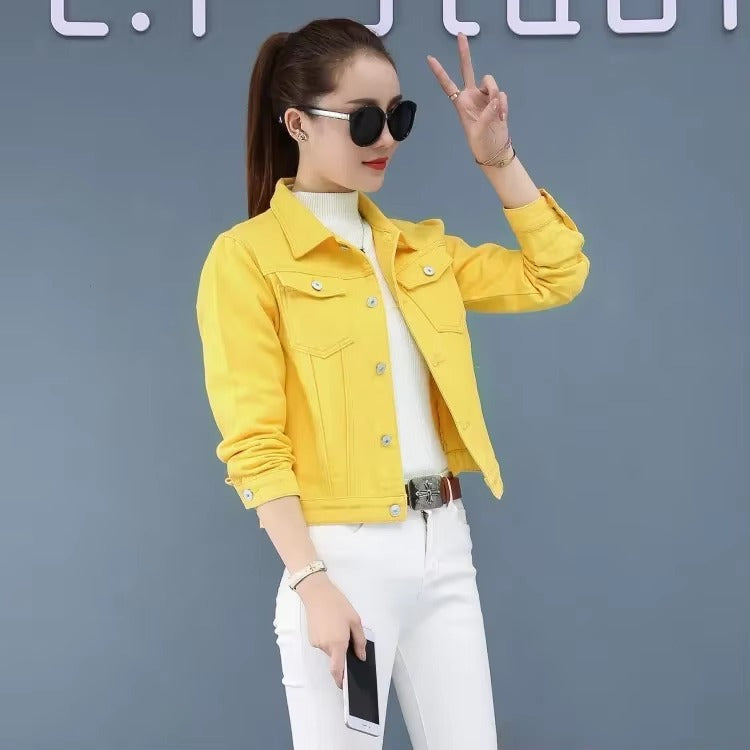 Elegant Solid Full Sleeve Button Pocket Loss Slim Fit Jeans Denim Jacket