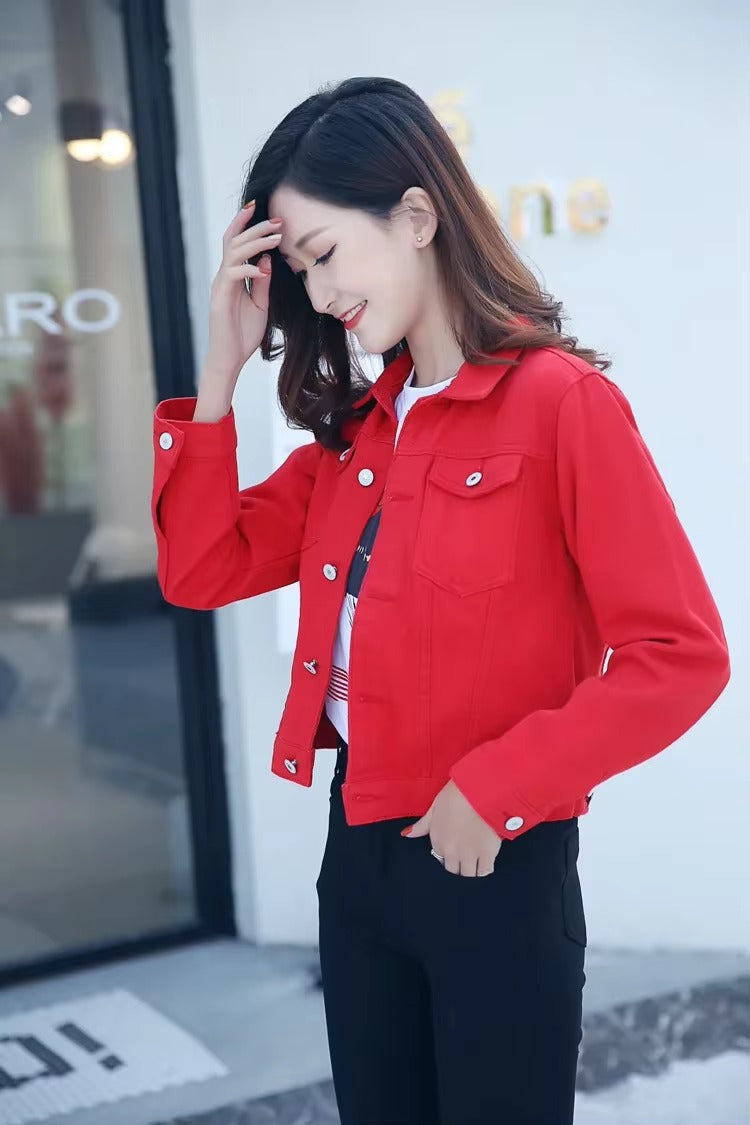 Elegant Solid Full Sleeve Button Pocket Loss Slim Fit Jeans Denim Jacket