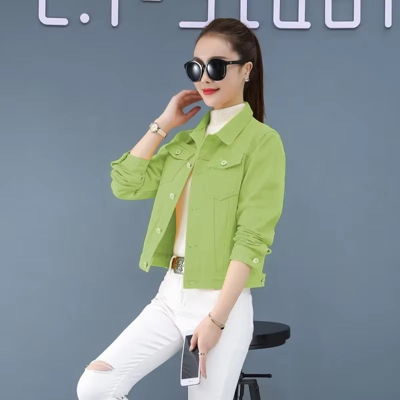 Elegant Solid Full Sleeve Button Pocket Loss Slim Fit Jeans Denim Jacket