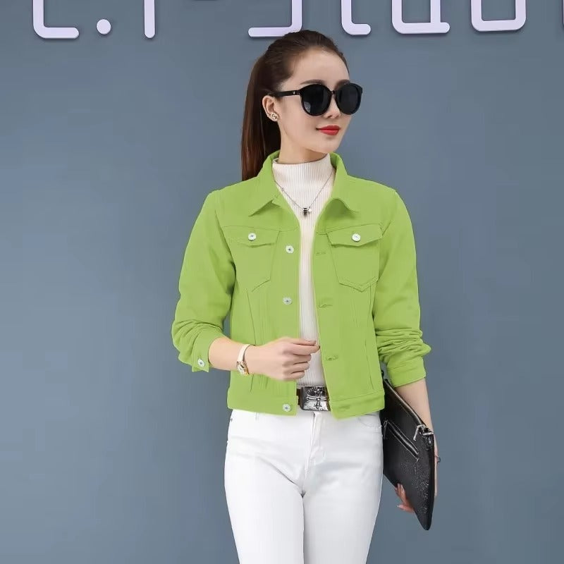 Elegant Solid Full Sleeve Button Pocket Loss Slim Fit Jeans Denim Jacket