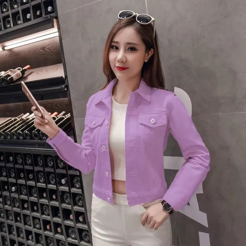 Elegant Solid Full Sleeve Button Pocket Loss Slim Fit Jeans Denim Jacket