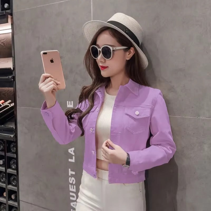 Elegant Solid Full Sleeve Button Pocket Loss Slim Fit Jeans Denim Jacket