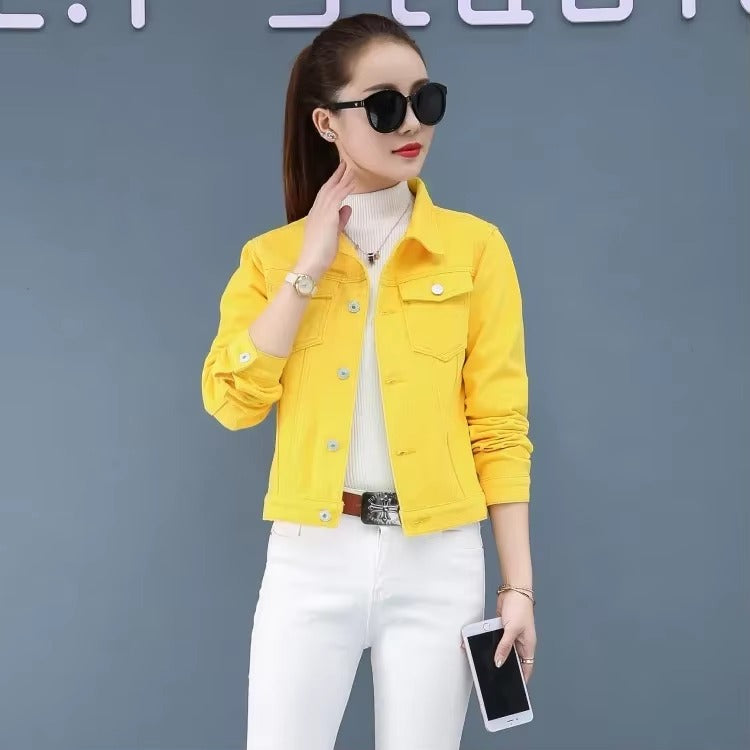 Elegant Solid Full Sleeve Button Pocket Loss Slim Fit Jeans Denim Jacket