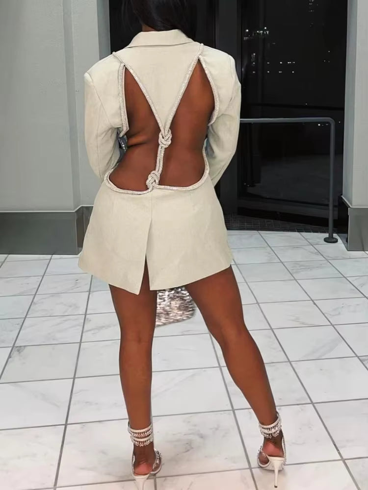 Elegant Solid Loose Lapel Long Sleeve Patchwork Hollow Out High Street Coat Blazer
