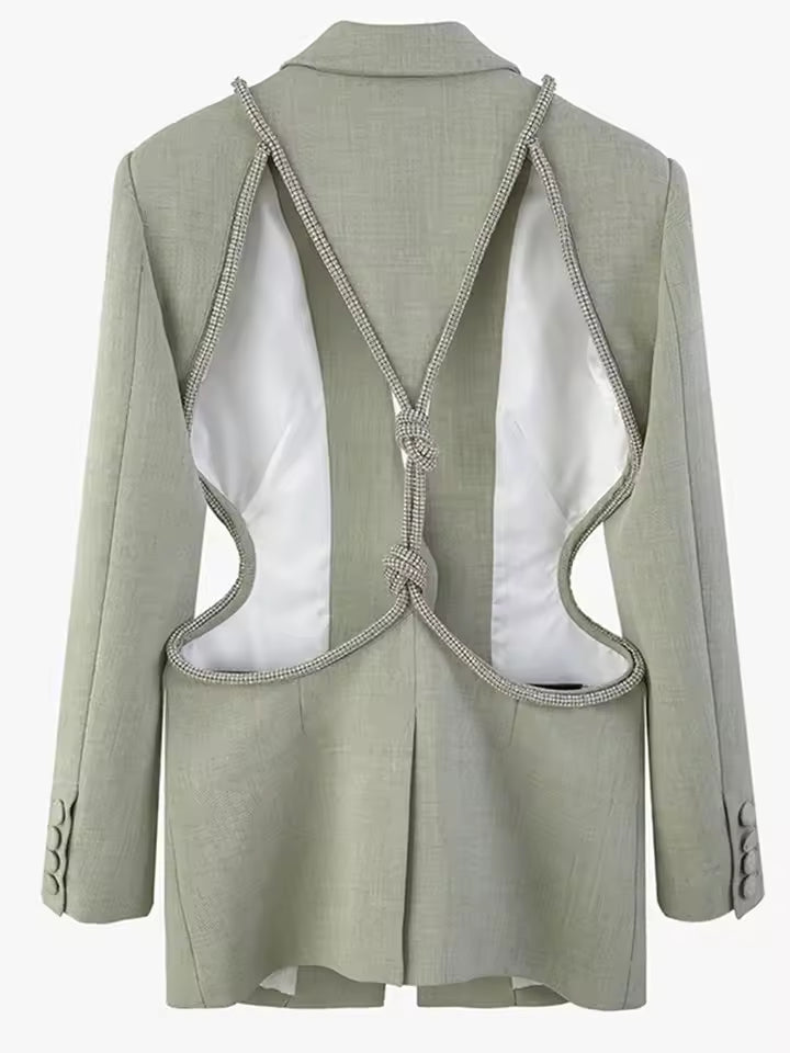 Elegant Solid Loose Lapel Long Sleeve Patchwork Hollow Out High Street Coat Blazer