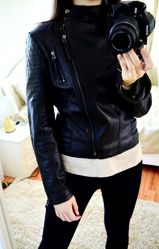 Elegant Solid O-Neck Punk PU Faux Leather Basic Bomber Jackets