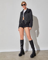 Elegant Solid tassel Long Sleeve Oversized Fringe Denim Jean Jacket