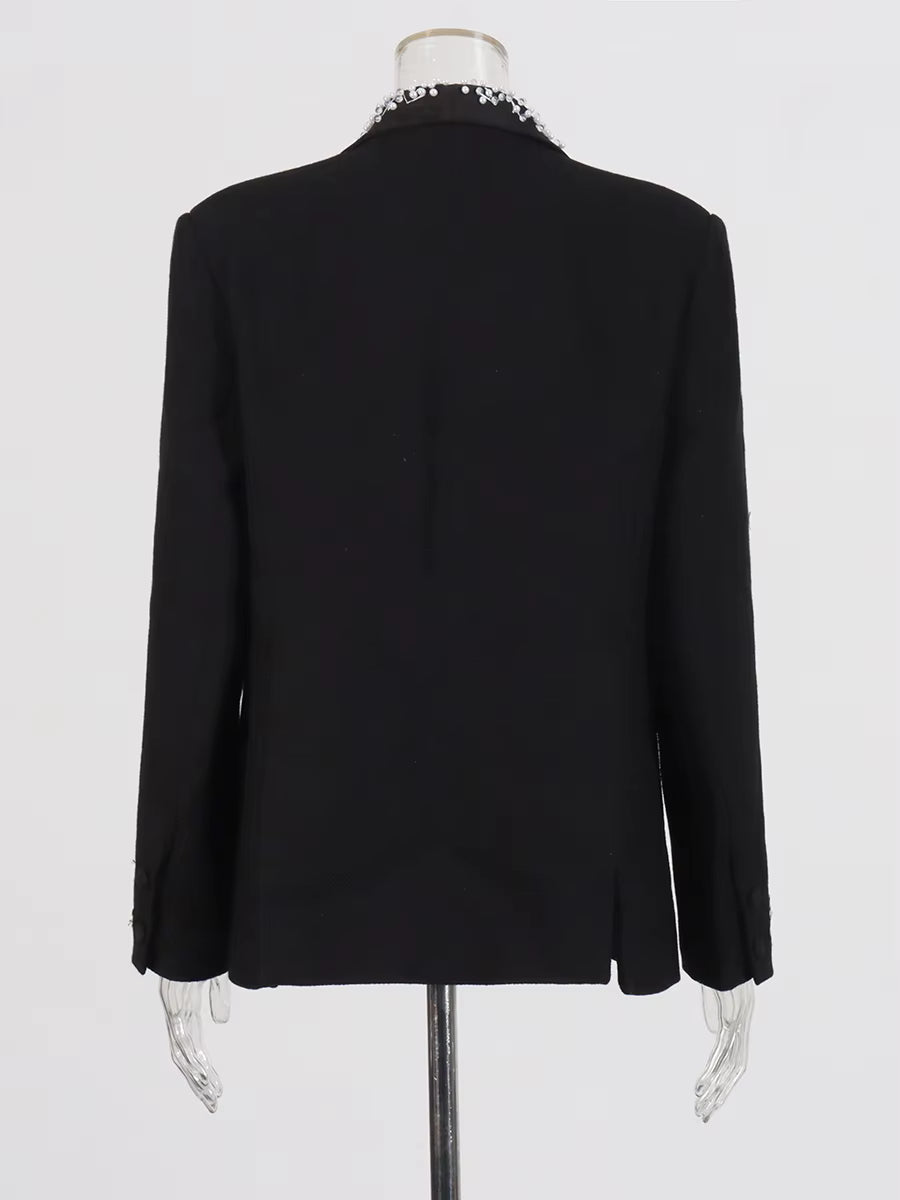 Elegant Spliced Pearl Temperament Lapel Long Sleeve Tunic Blazers