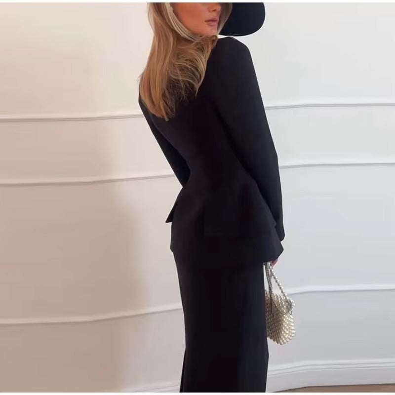 Elegant Square Collar Long Skirts And Blazers 2 Piece Set