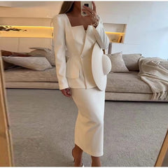Elegant Square Collar Long Skirts And Blazers 2 Piece Set