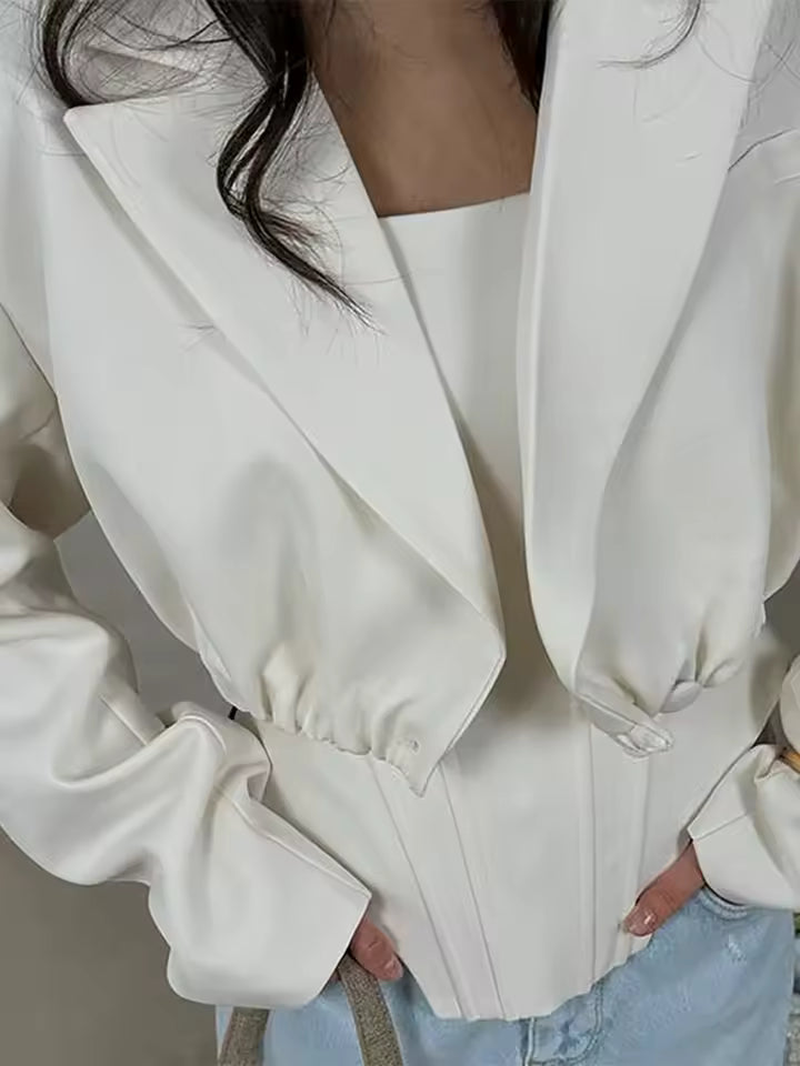 Elegant Strapless Slim Vest Solid Color Loose Short Two-Piece Jacket