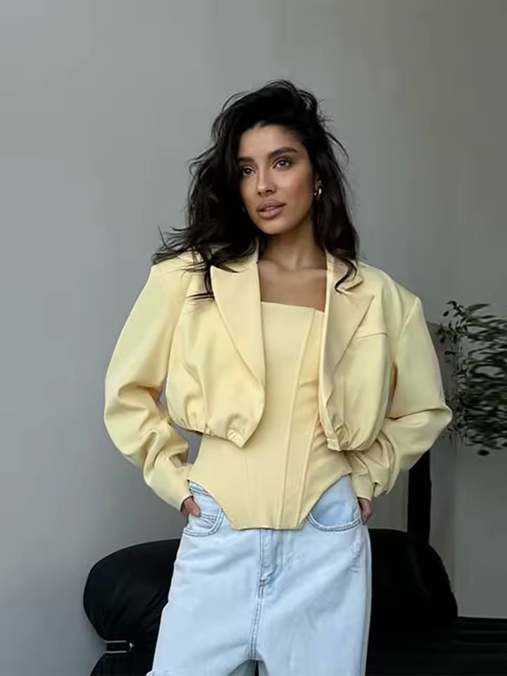Elegant Strapless Slim Vest Solid Color Loose Short Two-Piece Jacket