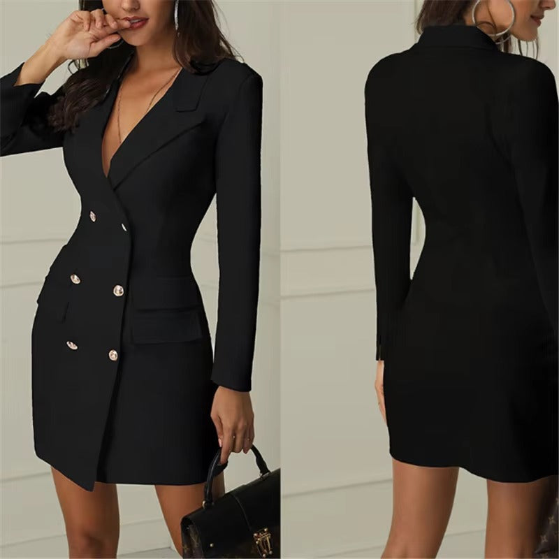 Elegant Turn-down Collar Button Blazer Slim Suit Outfits