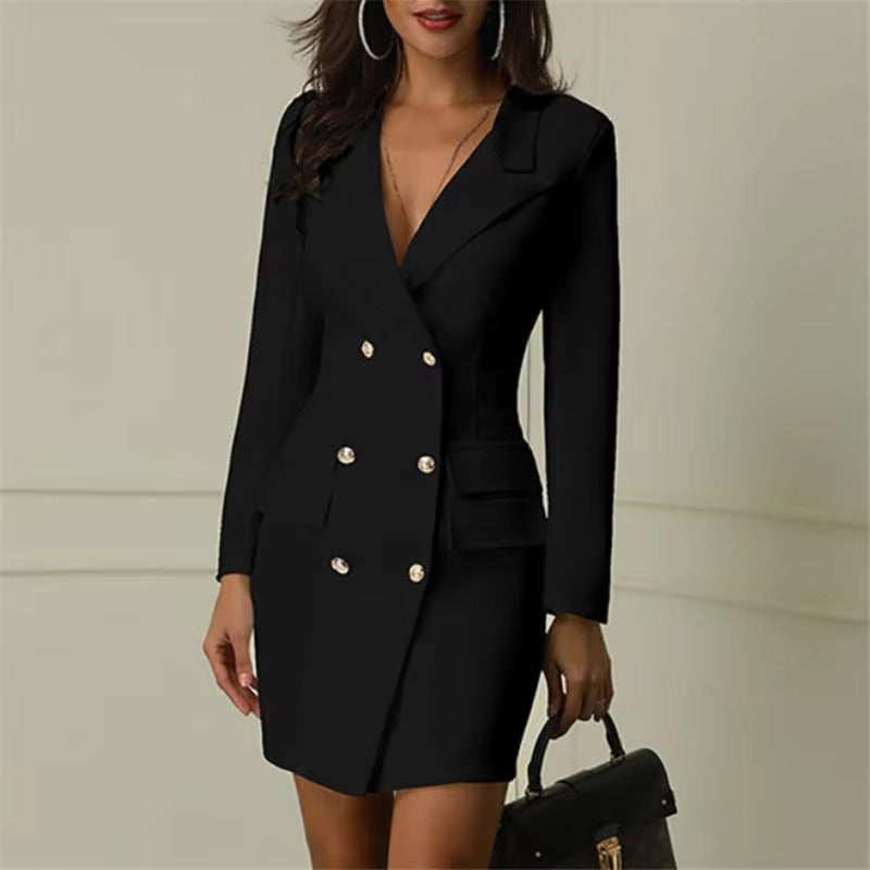 Elegant Turn-down Collar Button Blazer Slim Suit Outfits