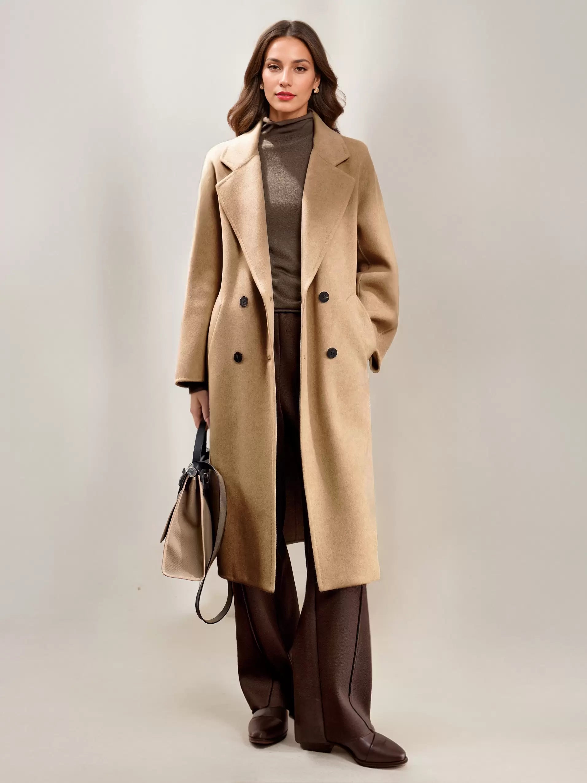 Elegant Turndown Collar Front Button Long Sleeves Sash Maxi Coat
