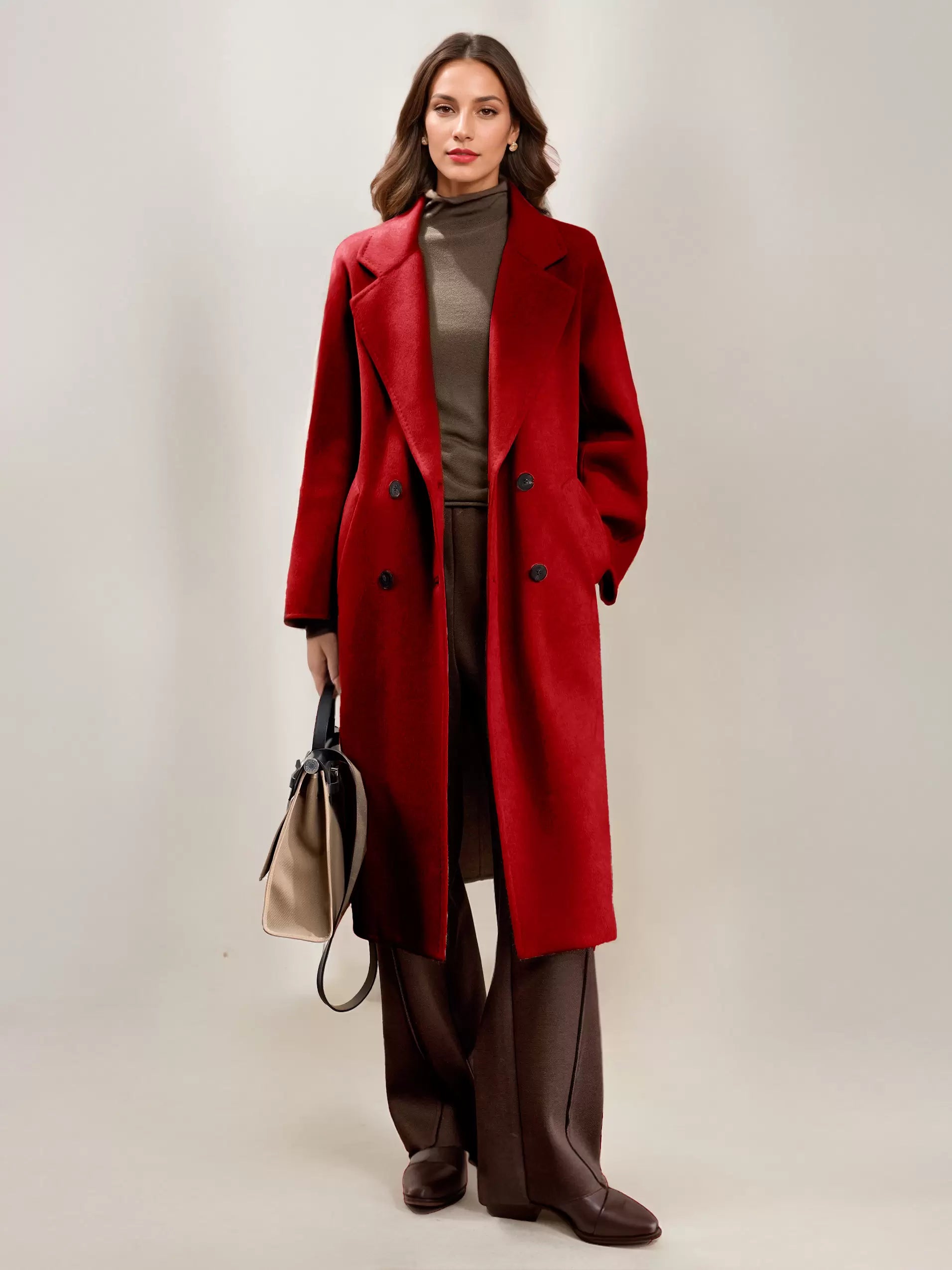 Elegant Turndown Collar Front Button Long Sleeves Sash Maxi Coat