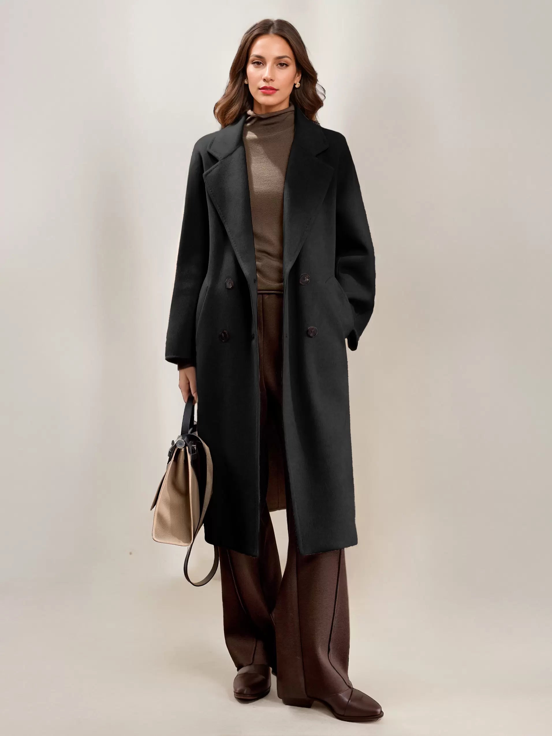 Elegant Turndown Collar Front Button Long Sleeves Sash Maxi Coat