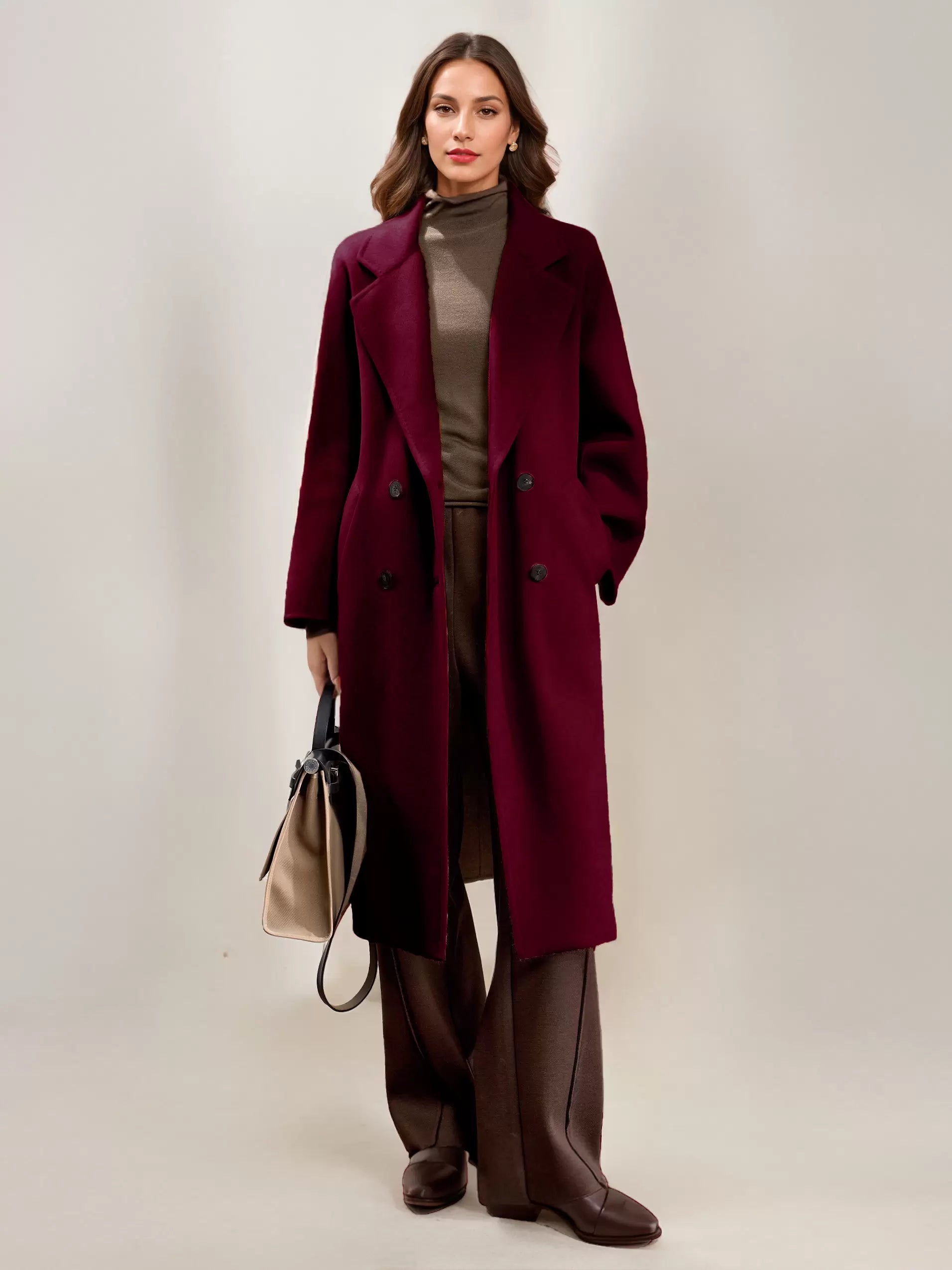 Elegant Turndown Collar Front Button Long Sleeves Sash Maxi Coat