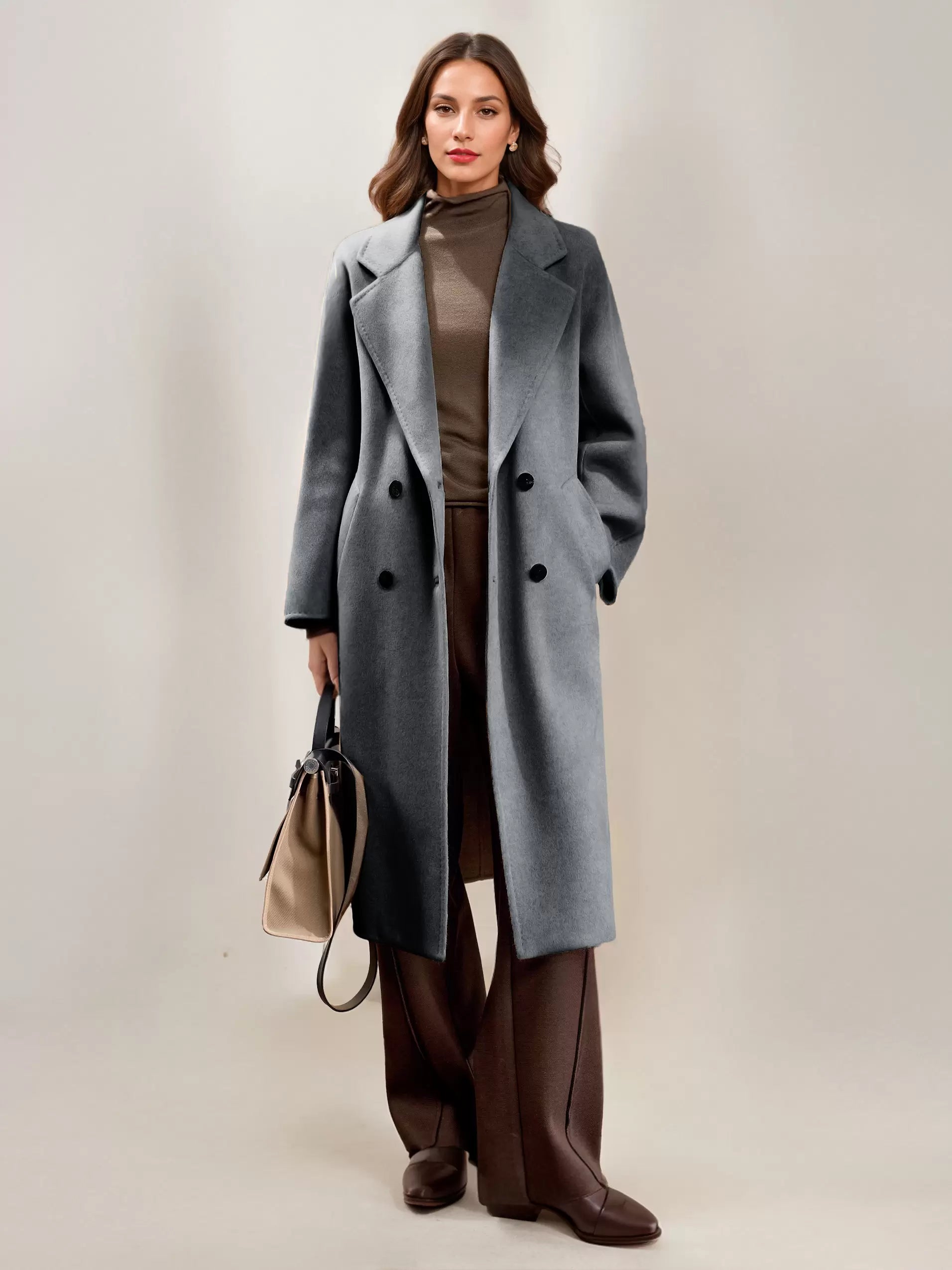 Elegant Turndown Collar Front Button Long Sleeves Sash Maxi Coat