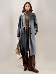Elegant Turndown Collar Front Button Long Sleeves Sash Maxi Coat