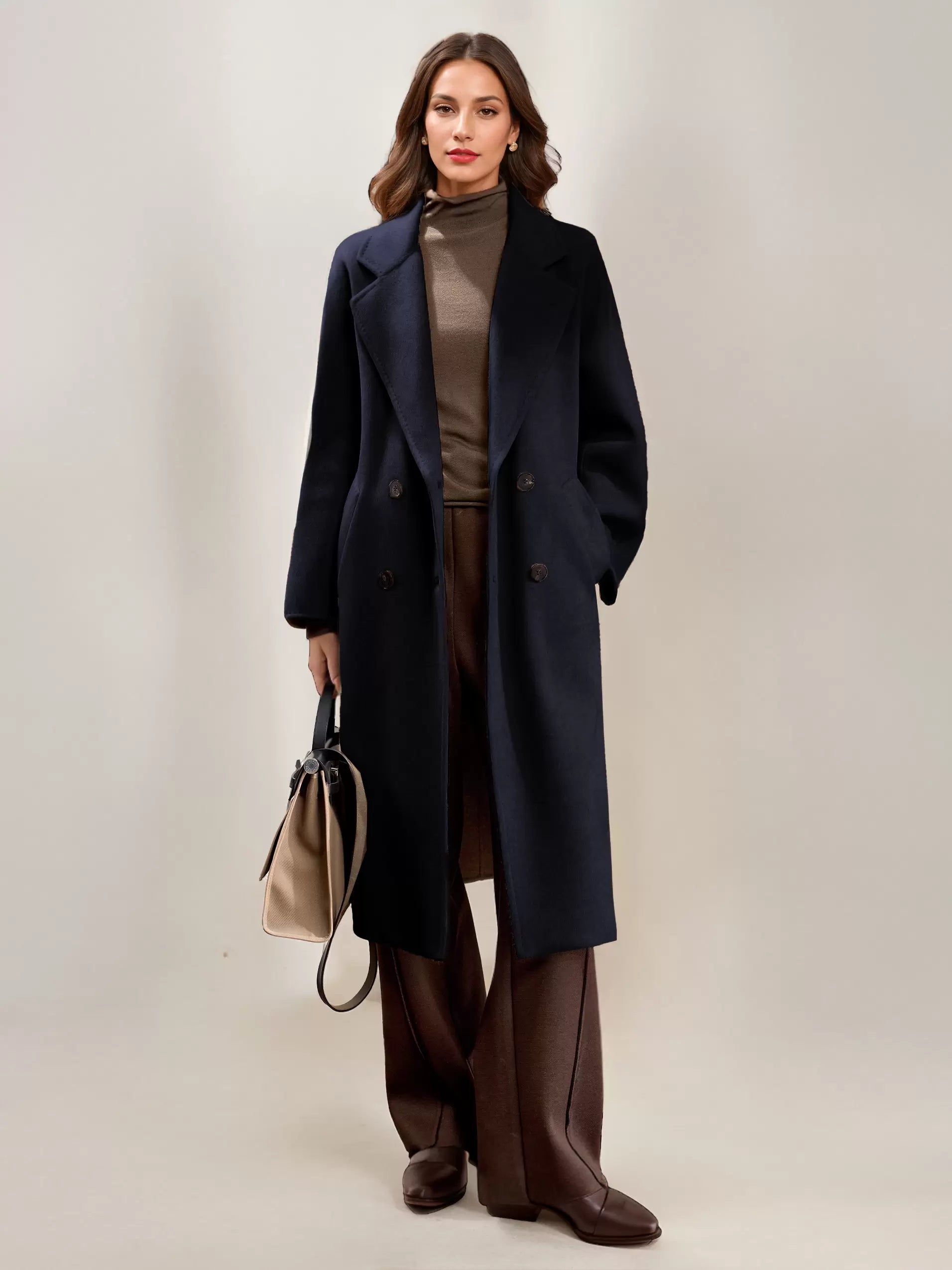 Elegant Turndown Collar Front Button Long Sleeves Sash Maxi Coat