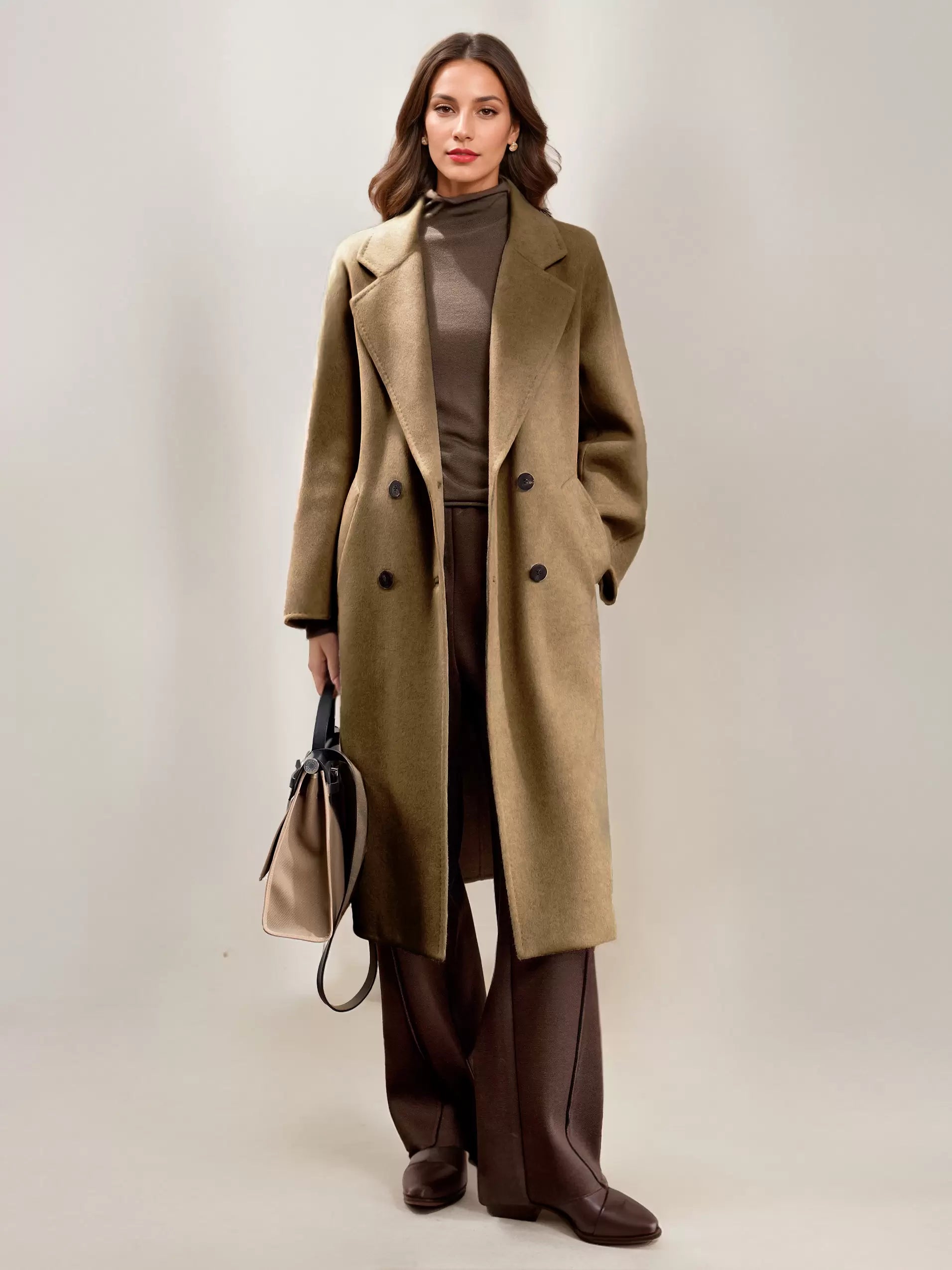 Elegant Turndown Collar Front Button Long Sleeves Sash Maxi Coat