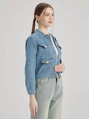 Elegant Turndown Collar Polyester Front Button Crop Jacket