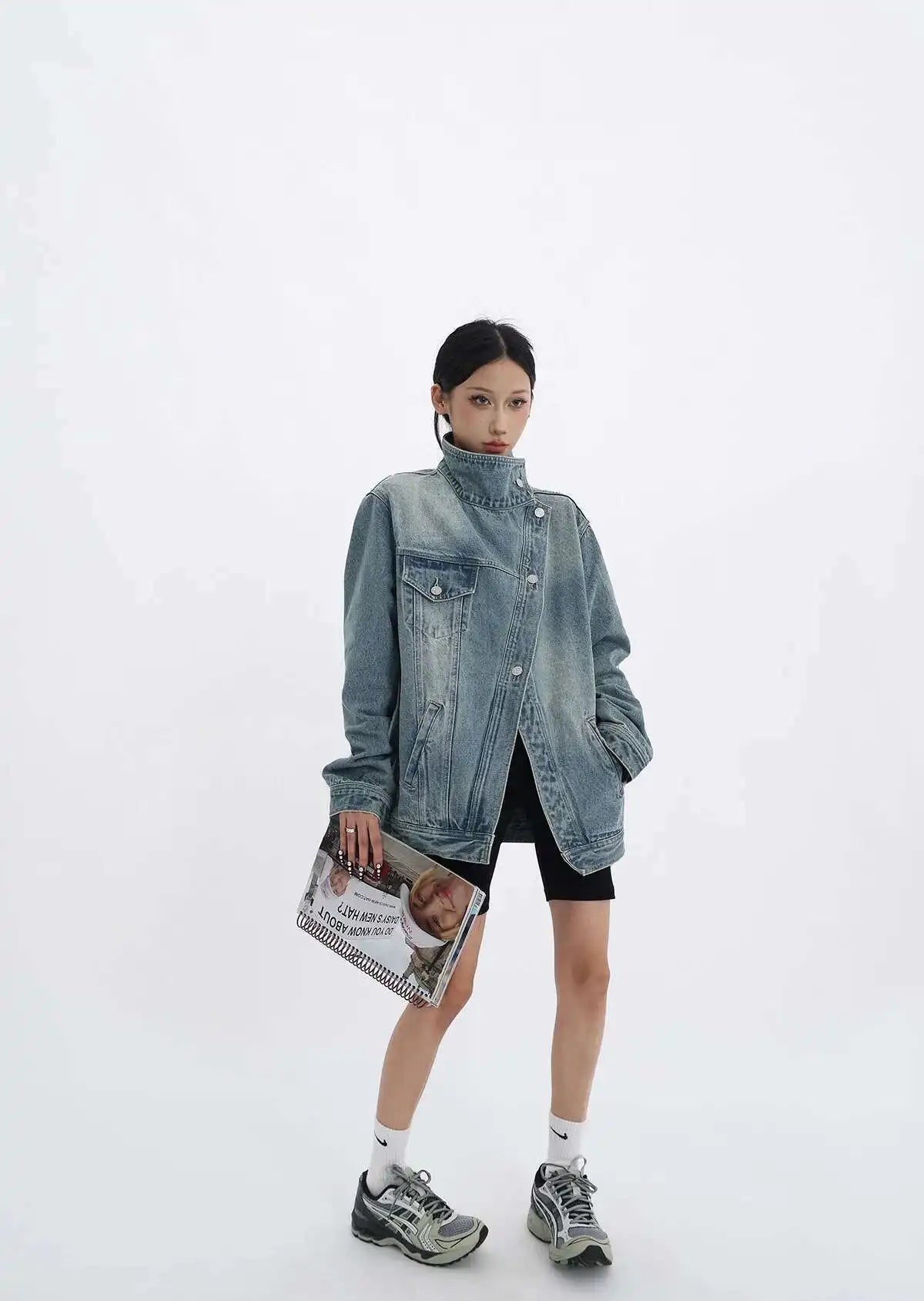 Elegant Turtleneck Single Breasted Full Sleeve Patchwork Jacket