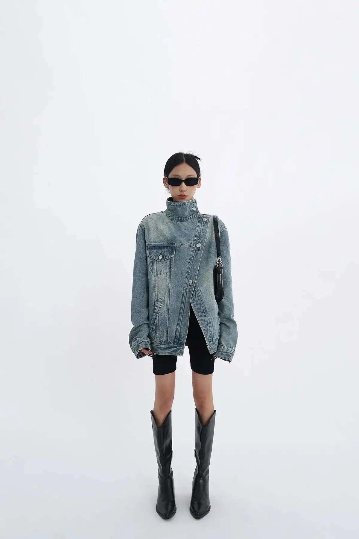 Elegant Turtleneck Single Breasted Full Sleeve Patchwork Jacket