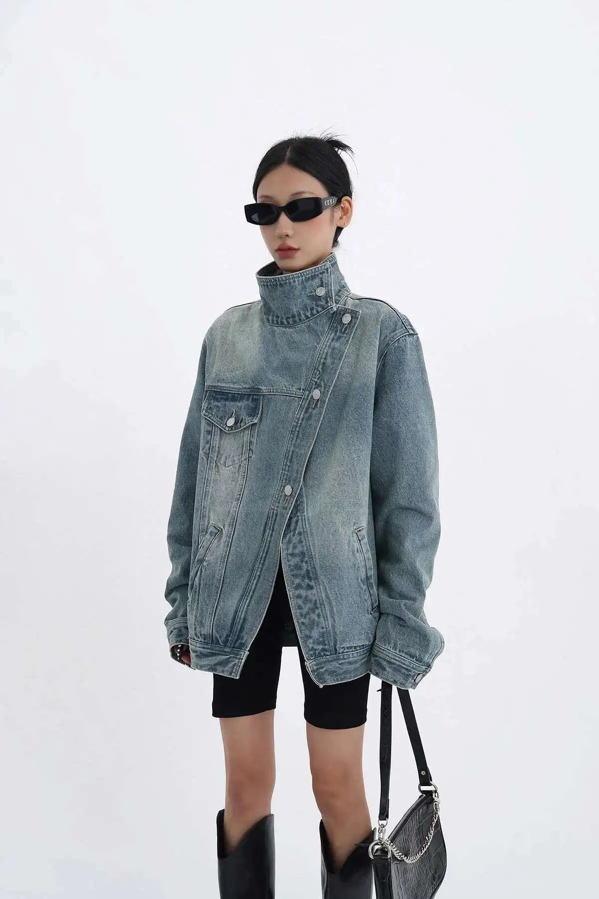 Elegant Turtleneck Single Breasted Full Sleeve Patchwork Jacket