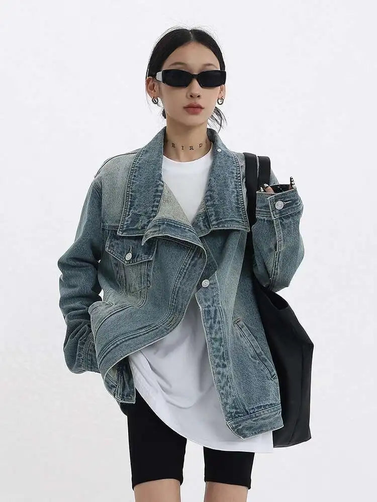 Elegant Turtleneck Single Breasted Full Sleeve Patchwork Jacket