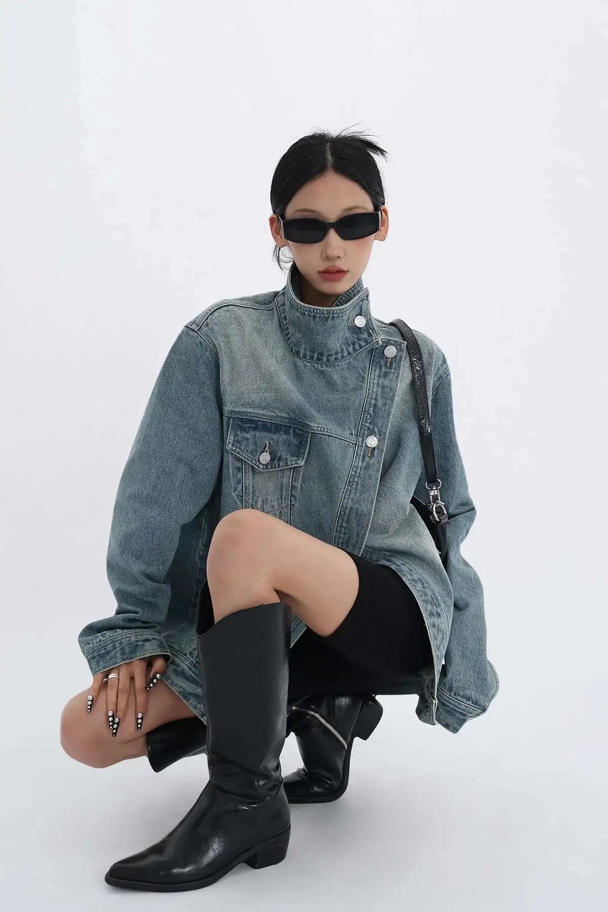 Elegant Turtleneck Single Breasted Full Sleeve Patchwork Jacket