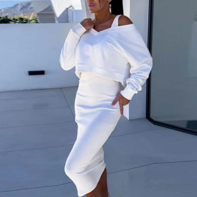 Elegant  V Neck Long Sleeve Sweatshirts Two Piece Sets