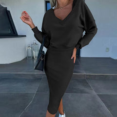 Elegant  V Neck Long Sleeve Sweatshirts Two Piece Sets
