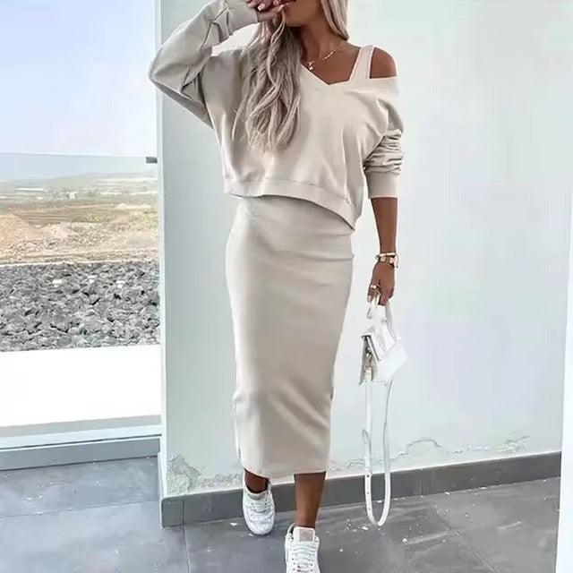 Elegant  V Neck Long Sleeve Sweatshirts Two Piece Sets