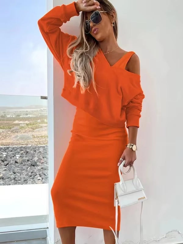 Elegant  V Neck Long Sleeve Sweatshirts Two Piece Sets