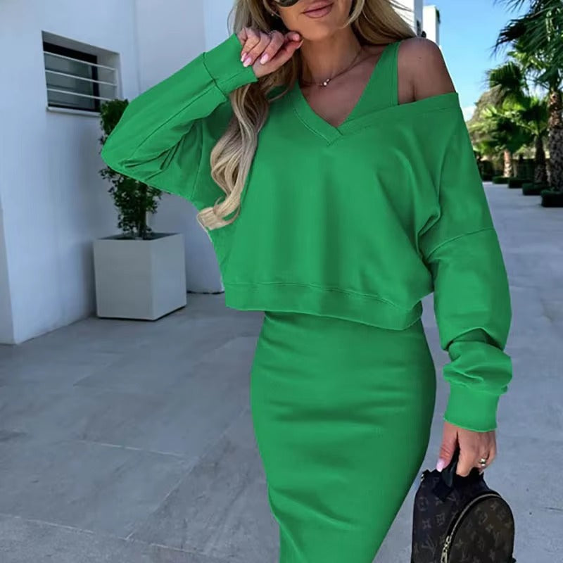 Elegant  V Neck Long Sleeve Sweatshirts Two Piece Sets