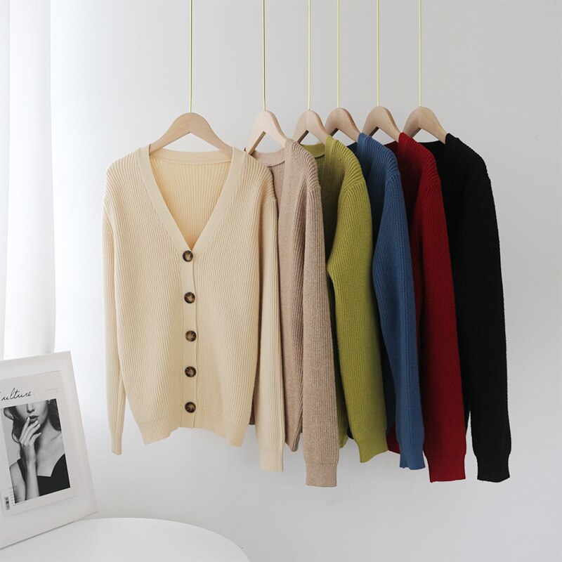 Elegant V Neck Solid Cardigan