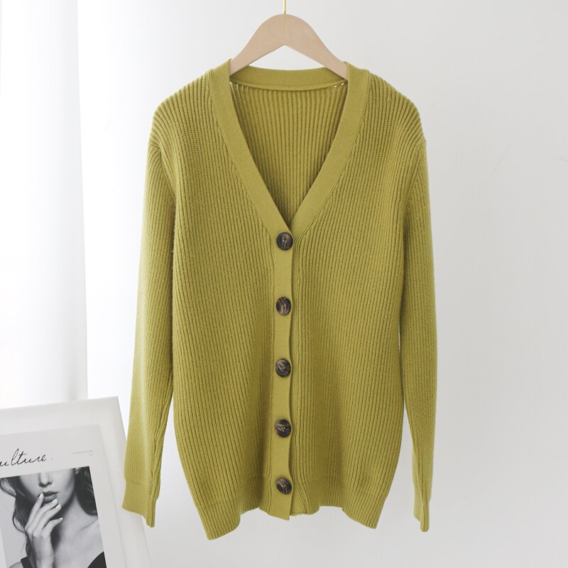 Elegant V Neck Solid Cardigan