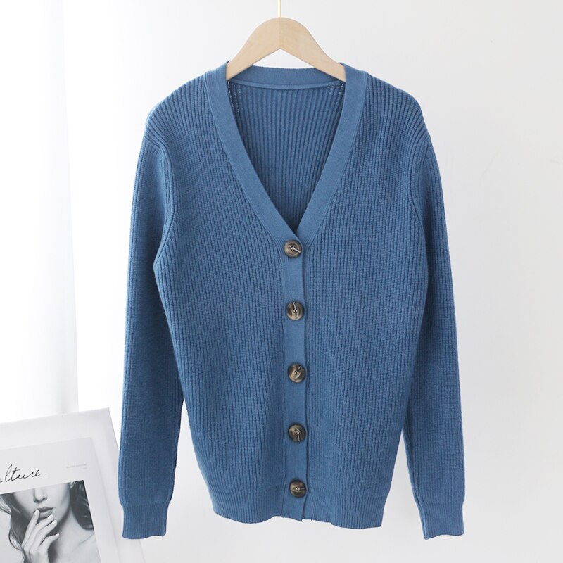 Elegant V Neck Solid Cardigan