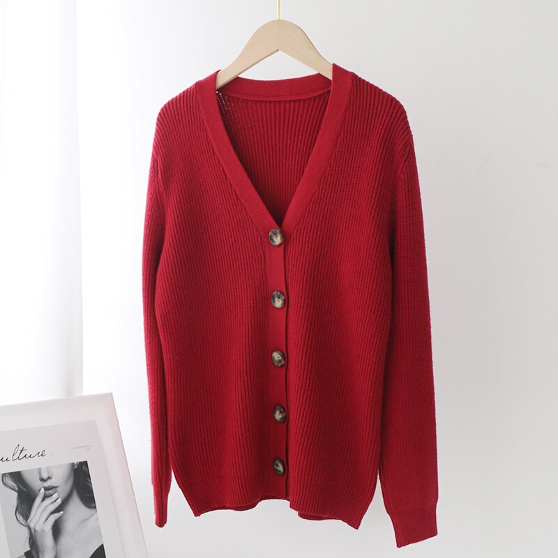 Elegant V Neck Solid Cardigan