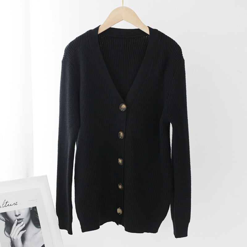 Elegant V Neck Solid Cardigan