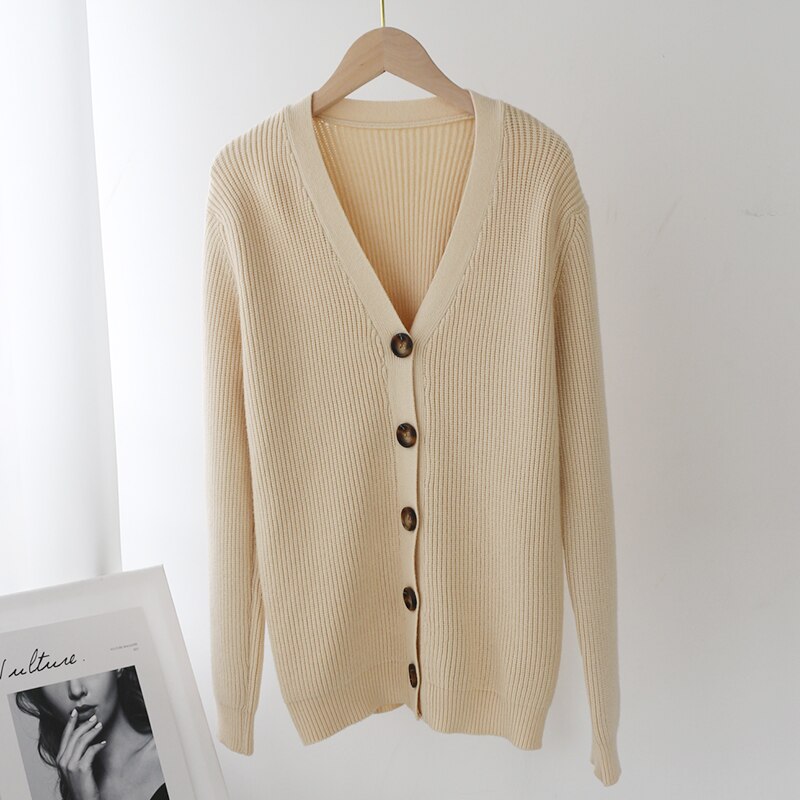 Elegant V Neck Solid Cardigan