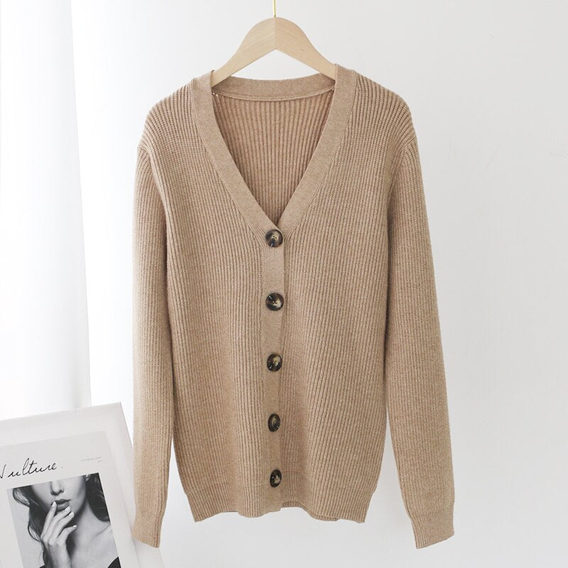 Elegant V Neck Solid Cardigan
