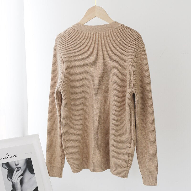Elegant V Neck Solid Cardigan