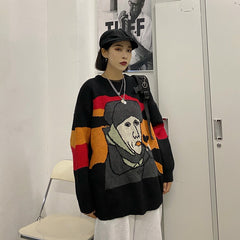 Elegant Van Gogh Art Printing Loose Outer Wear Sweater