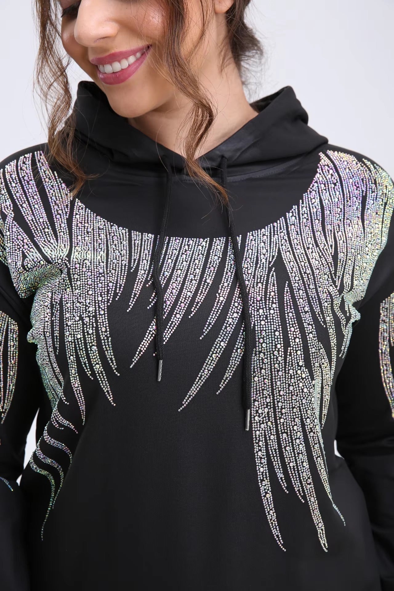 Elegant Vibrant Sparking Rhinestones Hoodies Outerwear